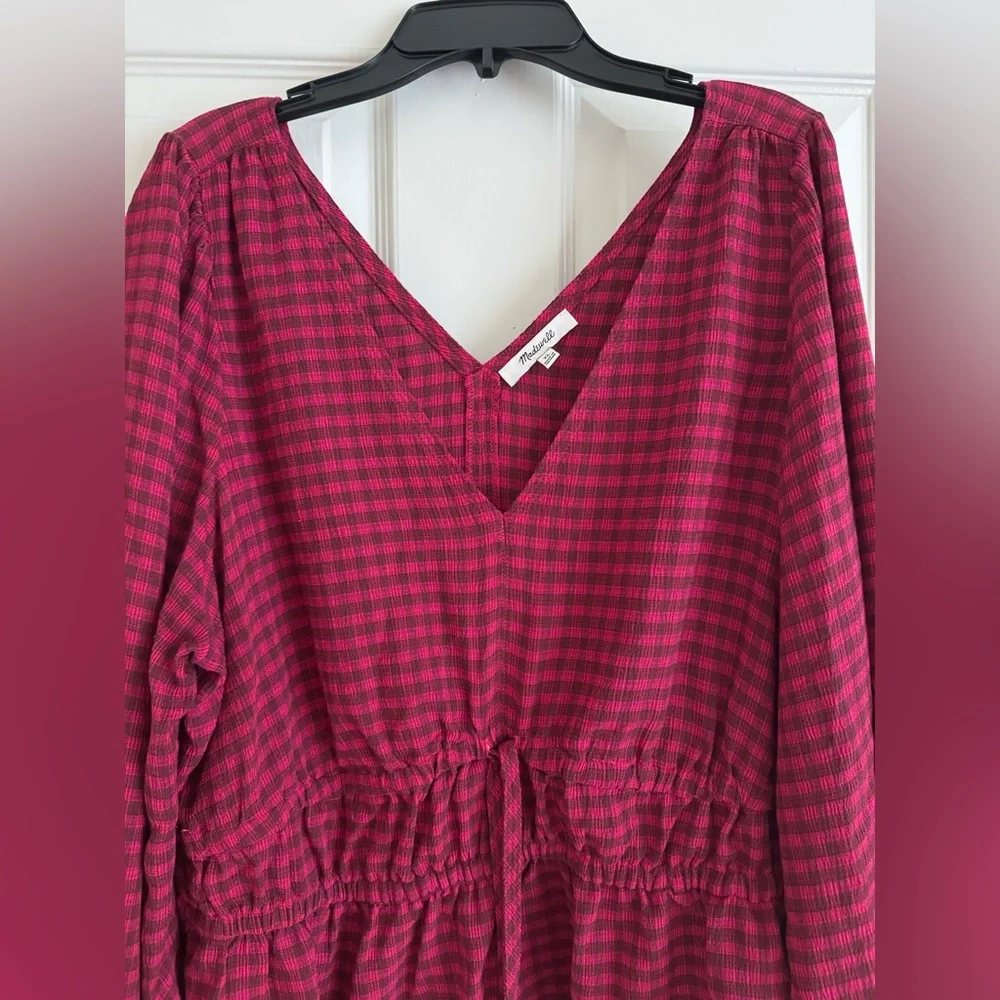 Madewell Crinkled V-Neck Peplum Top in Plaid-like new condition, size XL - Picture 7 of 12